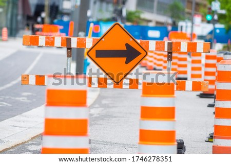 Cones in construction area in a road