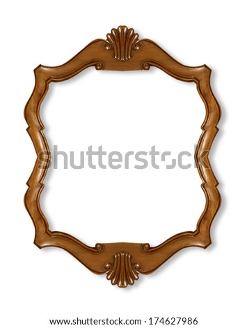 the wooden antique picture frame on white background