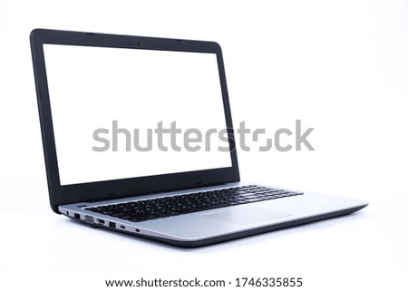 Isolated laptop with blank screen on white background. Royalty-Free Stock Photo #1746335855