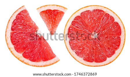 Grapefruit slice isolated. Pink grapefruit slice on white. Grapefruit pink. Flat lay. Top view. With clipping path.  Royalty-Free Stock Photo #1746372869