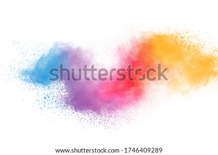 Explosion of colored powder isolated on white background. Abstract colored background. Royalty-Free Stock Photo #1746409289