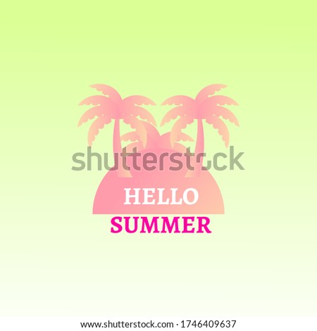 Hello summer design with Coconut tree and green background - Vector Illustration