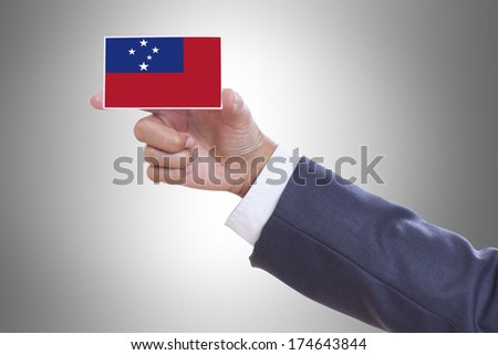 Businessman holding a business card with Samoa Flag 