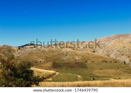 Hilly and mountainous landscape on the Bosnian mountain Bjelasnica. Bjelasnica, Bosnia and Herzegovina.