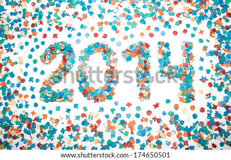 2014 carnival date made with recycled paper colorful confetti isolated white