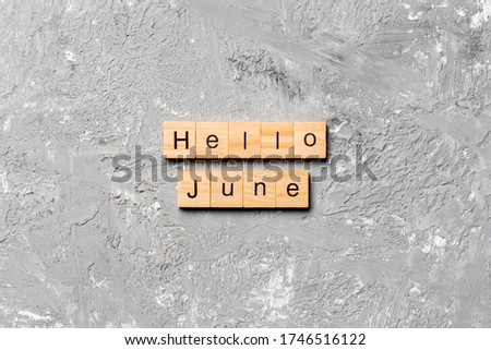 hello June word written on wood block. hello June text on table, concept.