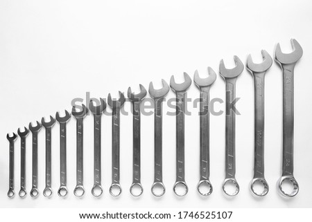 Set of wrenches on white background, great design for any purposes. Business wallpaper. White background. Technology concept. Repair service.