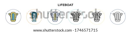 Lifeboat icon in filled, thin line, outline and stroke style. Vector illustration of two colored and black lifeboat vector icons designs can be used for mobile, ui, web