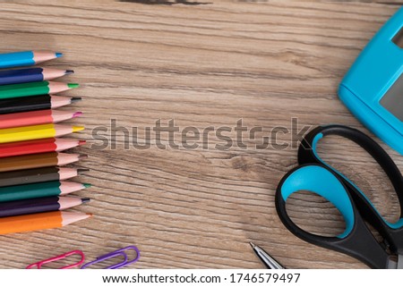 Necessary equipment for the initial period in primary school. Colored pencil crayons.