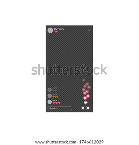The mockup is live streaming. Streaming video with emoji. The template for the the social network. stream interface. Vector illustration.  Royalty-Free Stock Photo #1746612029
