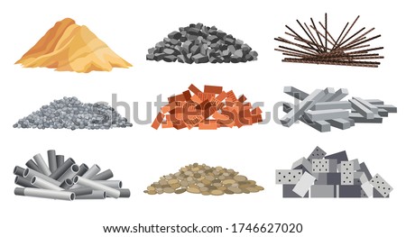 Set of heaps building material. Bricks, sand, gravel and etc. Construction concept. Vector illustrations can be used for construction sites, works and industry gravel Royalty-Free Stock Photo #1746627020