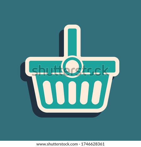 Green Shopping basket icon isolated on green background. Online buying concept. Delivery service sign. Shopping cart symbol. Long shadow style. Vector Illustration