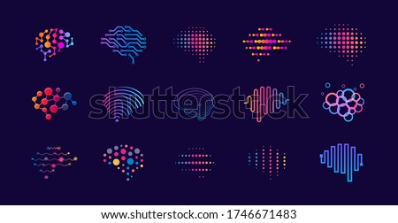 Set of abstract dots and lines brain logotypes concept. Logo for science innovation, machine learning, ai, medical research, new technology development, human brain health, it startup. Royalty-Free Stock Photo #1746671483