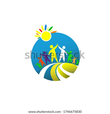 youth holiday emblem for entertainment, in the form of a circle with people, flat style, vector illustration
