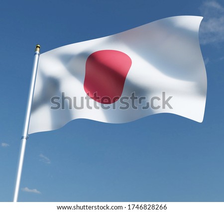 flag of Japan on blue sky background with clipping path 3D illustration. 3D rendering illustrations.