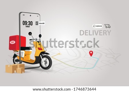 Online delivery service concept.perfect for landing page, delivery website, banner, background, application, poster, on mobile.vector illustration
