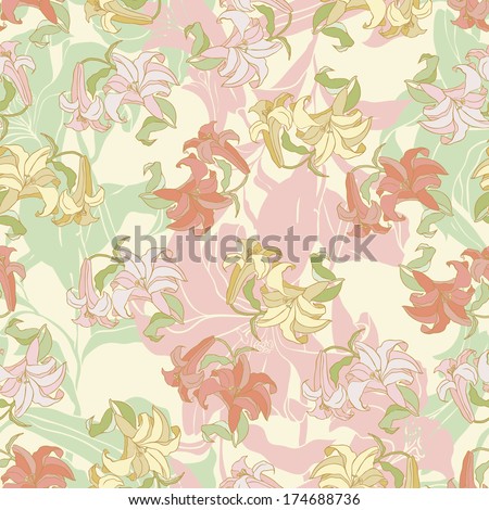 Decorative floral seamless pattern with flower lilies