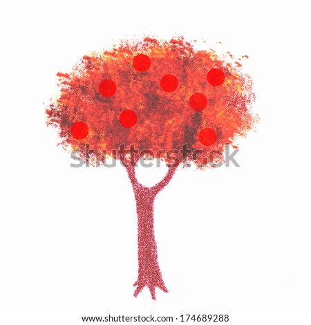 Isolated tree with red leafs and apples