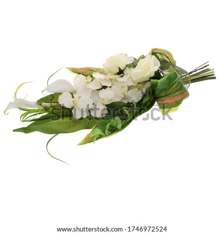 Bouquet with white flowers on a white background.