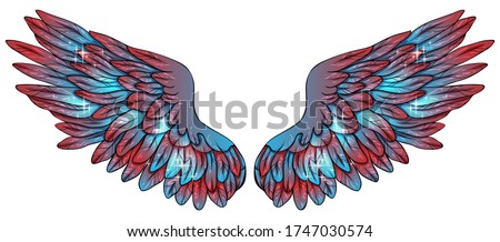 Beautiful magic glittery blue pink angel wings, vector