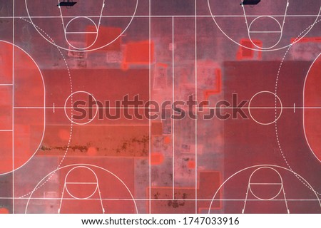Basketball Top View. Creative Aerial View Over Basketball Outdoor Court.
