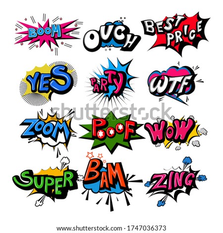 vector illustration of retro pop art comic style chat or speech bubble sound effect and expression for shopping sale and promotion discount offer