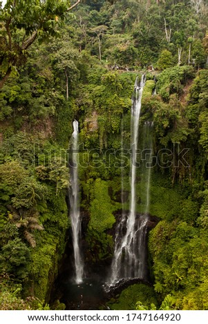 Sekumpul Waterfall in the tropical rainforest of the island of Bali 