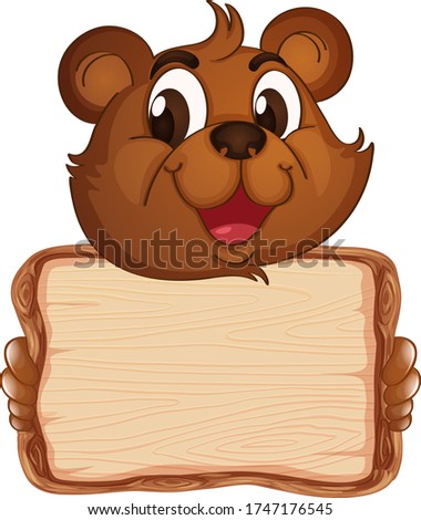 Board template with cute bear on white background illustration