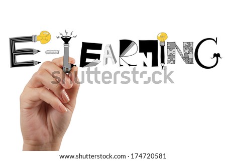 business hand drawing design graphic handdrawn E-LEARNING word  as concept
