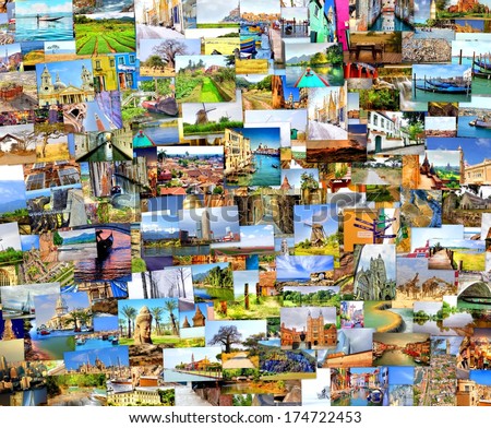 collection images used as a background with several  destinations from all over the world 