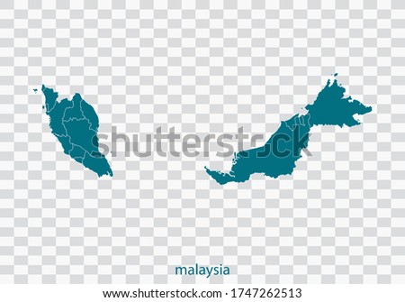 malaysia map vector, isolated teal color on transparent background