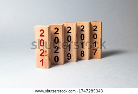2017, 2018,  2019, 2020 and 2021 years numbers on wooden blocks Royalty-Free Stock Photo #1747285343