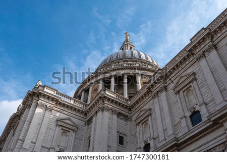 View of the dome of St Paul's cathedral in London. The cathedral is one of the most famous and most recognisable sights of London. Its dome  has dominated the skyline for over 300 years.