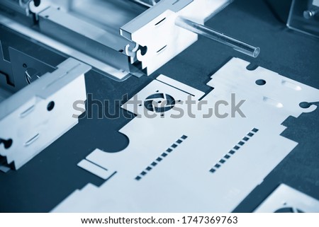 The power supply chassis case from laser cutting process. The sheet metal working sample parts . Royalty-Free Stock Photo #1747369763