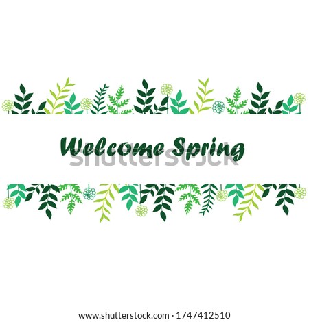 It's Spring time. Season flowers and leaves on tree branches.Spring green card design with text. greeting card, print, poster T-shirt. Vector Illustration