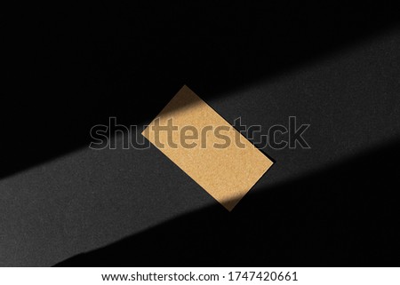 Single businesscard with copy space on black background. Photo with shadow