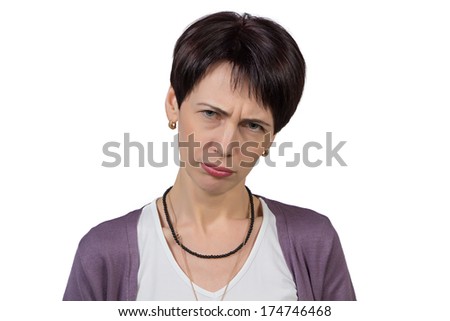 Woman with a grimace on her face - isolated photo portrait
