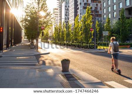 Street view of Oslo on a sunny day . Barcode Project area in central city. Royalty-Free Stock Photo #1747466246