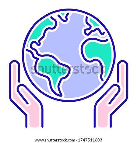 Save planet color line icon. Eco friendly. Earth day symbol. Environment care. Isolated vector element. Outline pictogram for web page, mobile app, promo