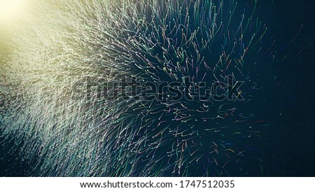 Abstract digital background graphic with simple random blurry small circles bokeh particular pattern design, beautiful neon flame light particulars growing in the space