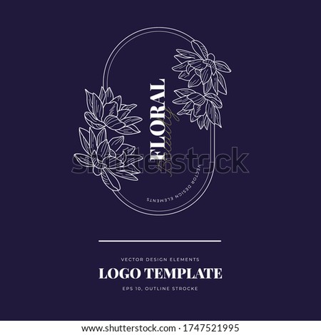 Abstract Flowers Vector Signs or Logo Templates. Retro Floral Illustration with Classy Typography. Feminine Logo. Modern Logo Template for florist, photographer, fashion blogger, design studio.