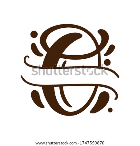 Split letters O name Vector Hand Drawn calligraphic floral monogram or logo. Uppercase Hand Lettering Letter with swirls and curl. Wedding Floral Design.