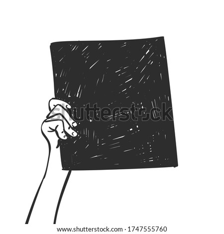 Blackout tuesday concept, Hand holding black square banner. Vector sketch, Hand drawn illustration Royalty-Free Stock Photo #1747555760