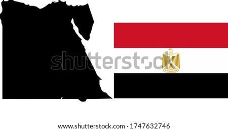Black contour map of Egypt with national flag