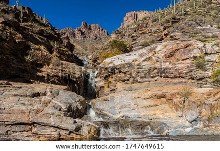 The Cascades of Seven Falls on the  Bear Canyon Trail, Bear Canyon, Sabino Canyon Recreation Area, Tucson, Arizona, USA Royalty-Free Stock Photo #1747649615