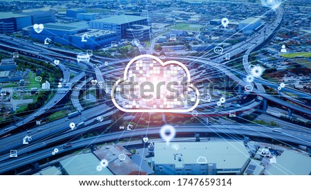 Cloud computing concept. Transportation and technology concept. ITS (Intelligent Transport Systems). Mobility as a service. Royalty-Free Stock Photo #1747659314