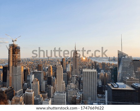 New york city with sunset sky