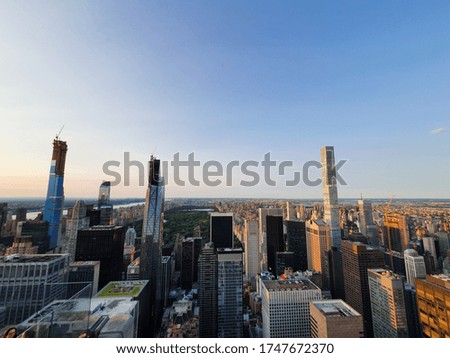 Sunset with blue sky over the nyc