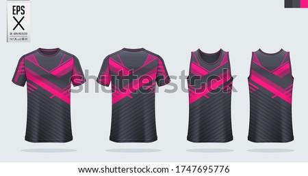 T-shirt mockup, sport shirt template design for soccer jersey, football kit. Tank top for basketball jersey or running singlet. Blue, Pink Sport uniform in front view, back view. Shirt mock up Vector