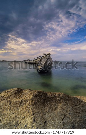 Beauty shipwreck beach anyer at indonesia